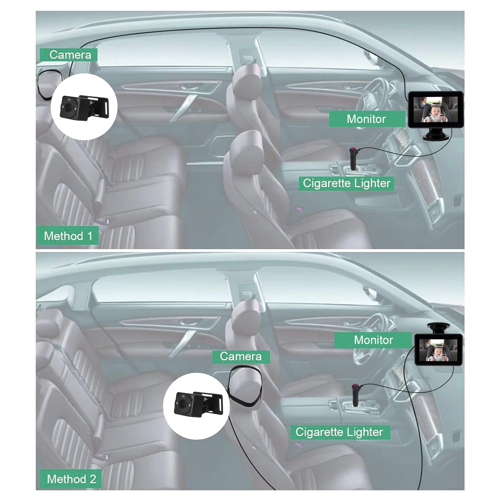 Walmeck Cámara de Espejo de Automóvil bebé HD 1080p Monitor de Automóvil con Gran Angular para Niños y Mascotas Negras