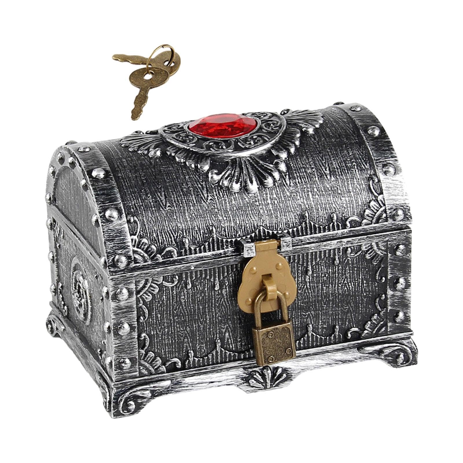 MERISHOPP Pirate Treasure Chest Kids Decoration Props Treasures Collection Storage Box Ancient Silver
