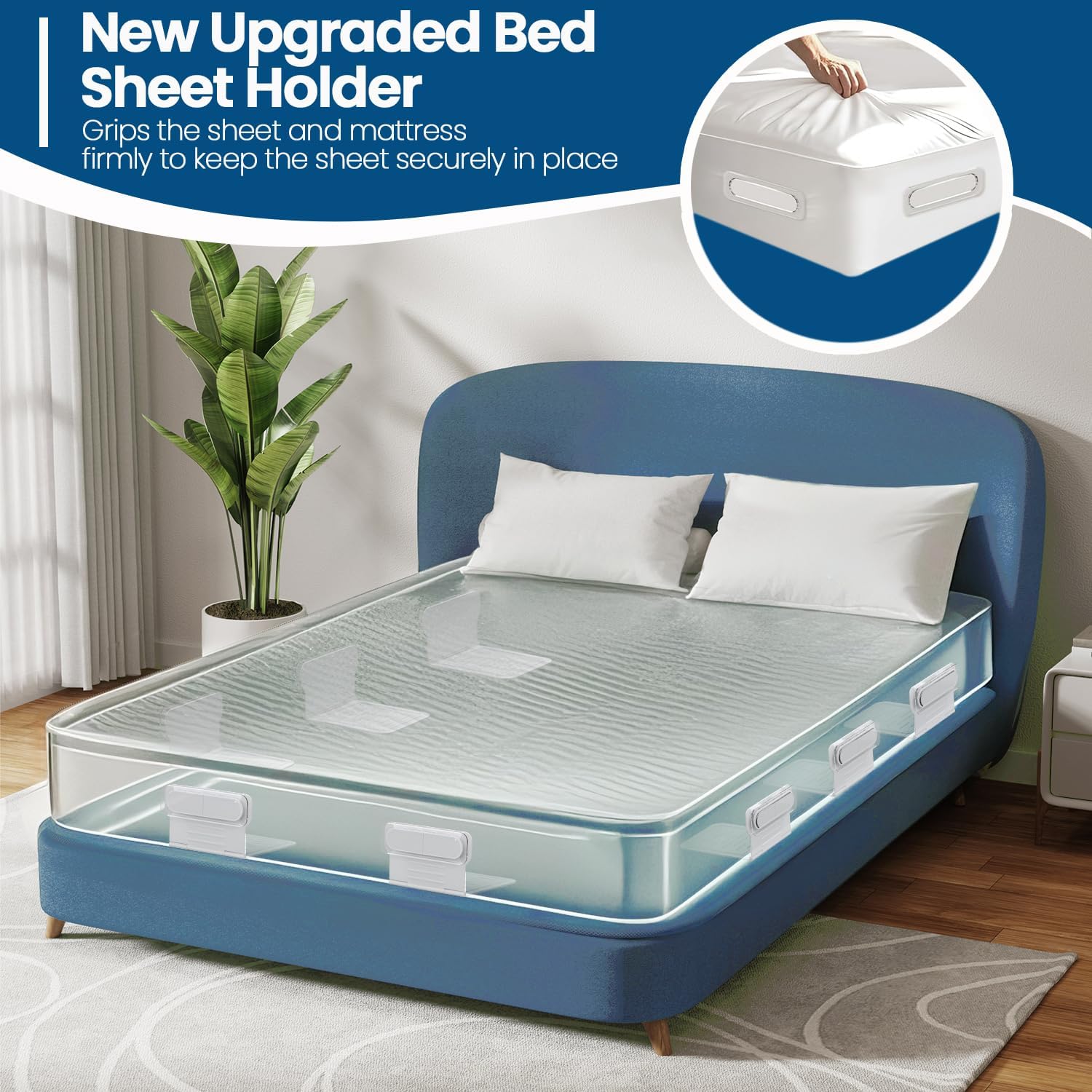 Bed Sheet Holder, Lock Sheet Holders Fitted Sheet Holder Sheet Fasteners Bed Lock Sheet Holders Easy to Install Not Restricted to Bed Corners, Keep Sheets Tight No More Loose and Wrinkled Sheets