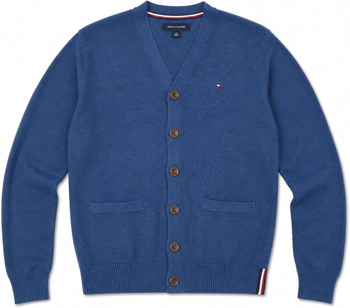 Tommy Hilfiger Suéter tipo cárdigan de punto con botones para hombre (grande, real descolorido)