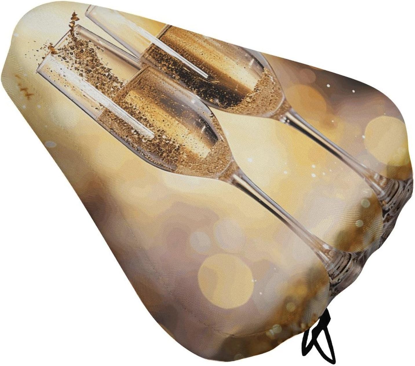 Two Glasses of Champagne Bike Seat Cover Water-Repellent Exercise Bike Seat Cushion Bicycle Saddle Cover with Drawstring Rain Snow Dust Covers for City Mountain Road Biking