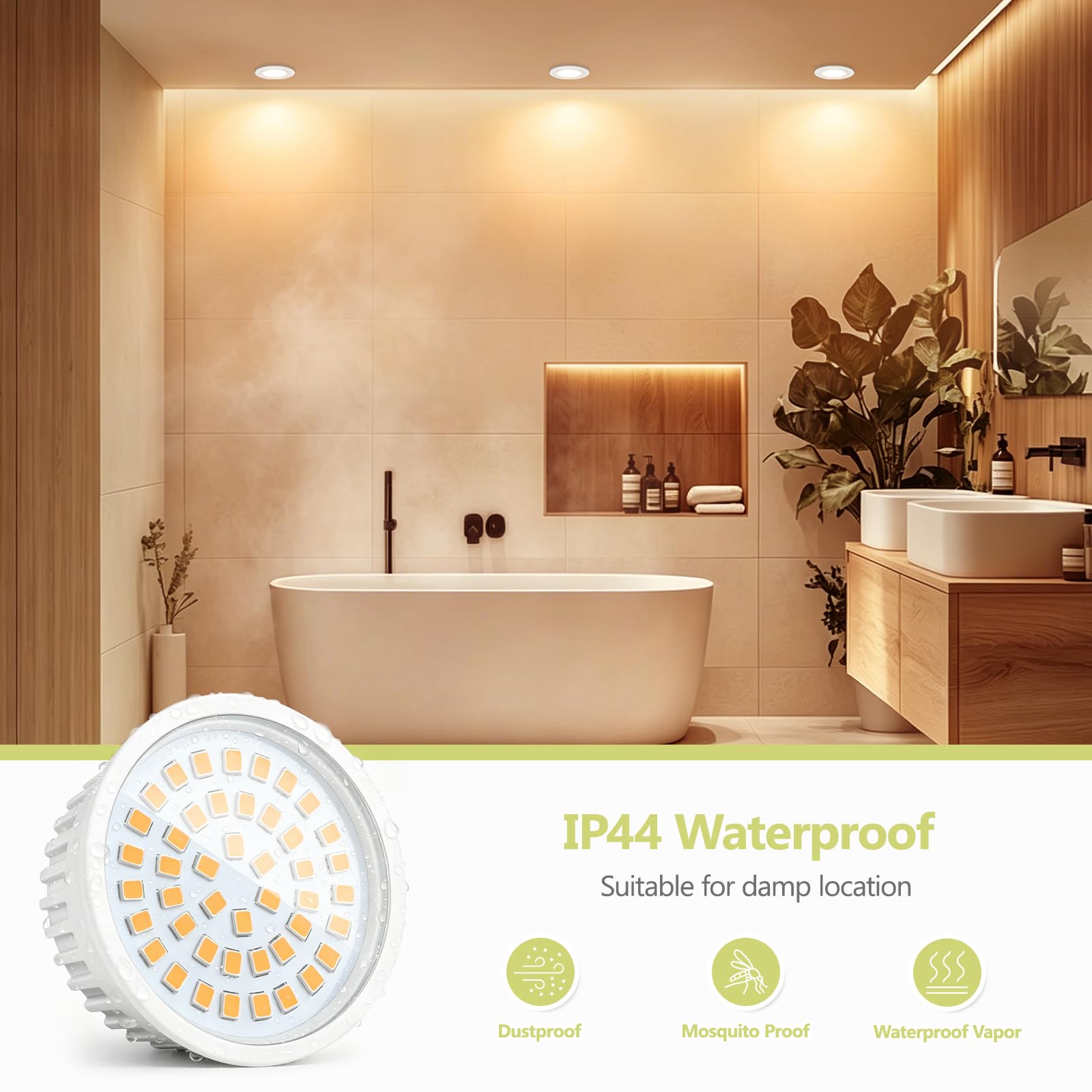 YindaLux 10x Moduli LED 230V, Ultra Sottili Ø50x23mm, 6W 600LM IP44, Angolo 120°, Ricambio GU10/MR16, 2700K/Dimmerabili, per Faretti Incasso Plafoniera Spot