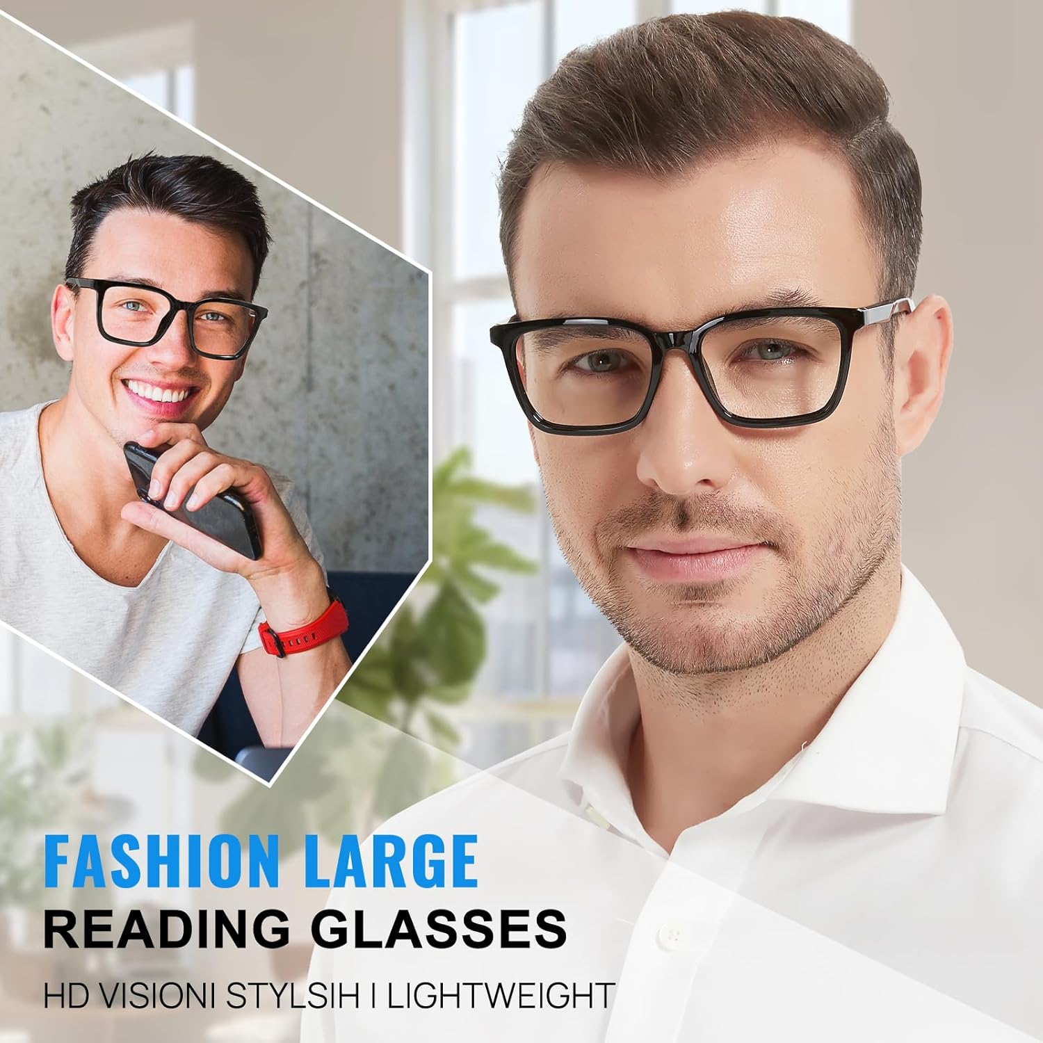 MARE AZZURO Oversized Reading Glasses For Men Large Head Big Readers 1.0 1.5 2.0 2.5 3.0 3.5 4.0 5.0 6.0 - Image 2