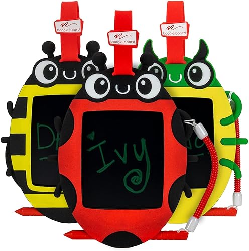 Miniatura 1 de Boogie Board Paquete de 3 tableros portátiles para garabatos de Bug Buddy para niños, almohadilla de dibujo reutilizable de 4 pulgadas con lápiz
