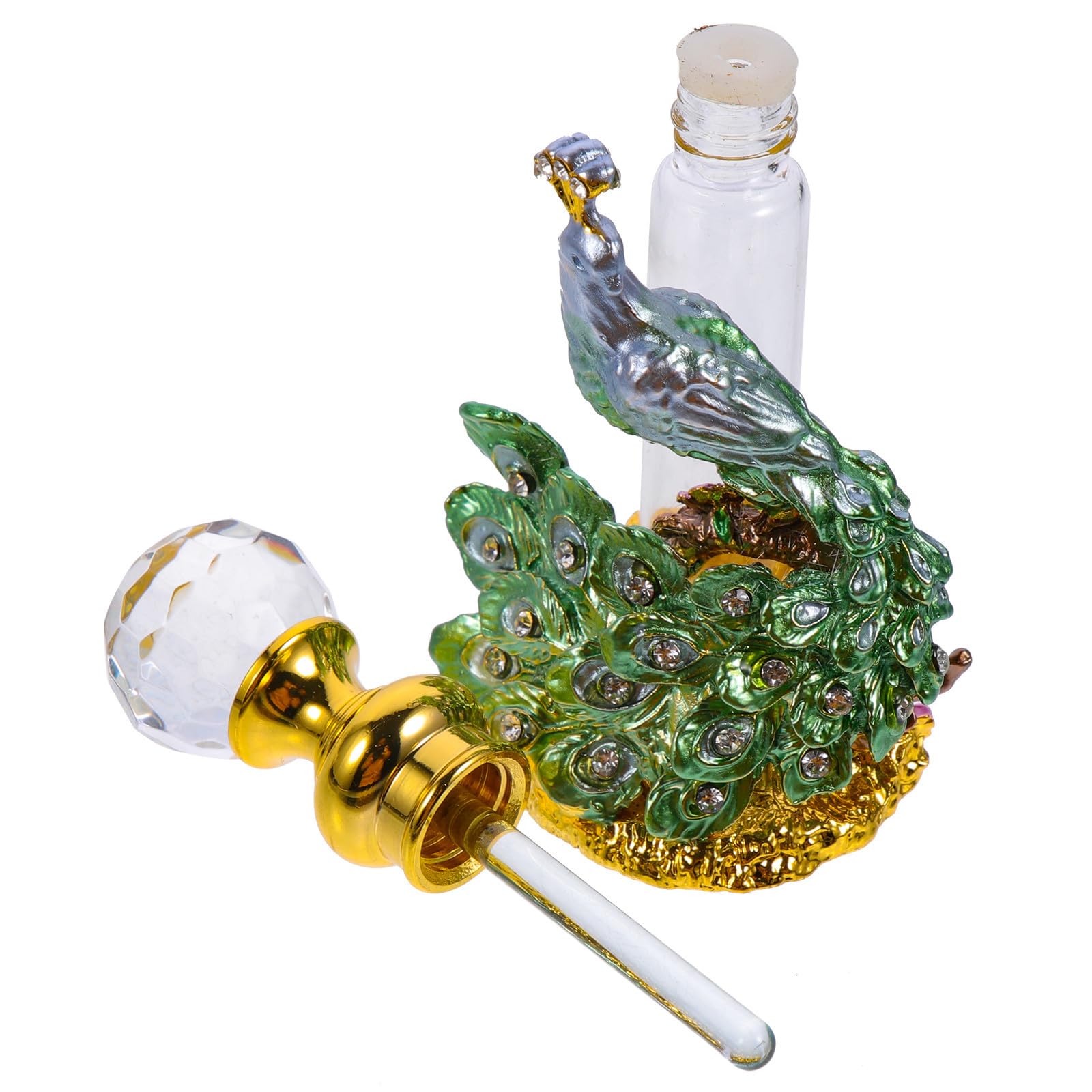 Botella de perfume recargable tallada en vidrio verde con tapa de alta calidad