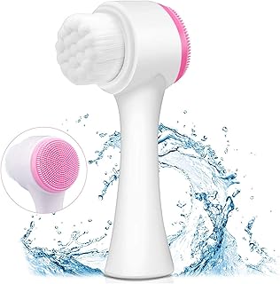 فرشاة تدليك وغسل الوجه من جي تي بي ال، يدوية ثلاثية الأبعاد ومزدوجة الجوانب مع شعيرات سيليكون، عميقة لتقشير البشرة وإزالة المكياج وتدليك الوجه، تناسب البشرة الحساسة (وردي)