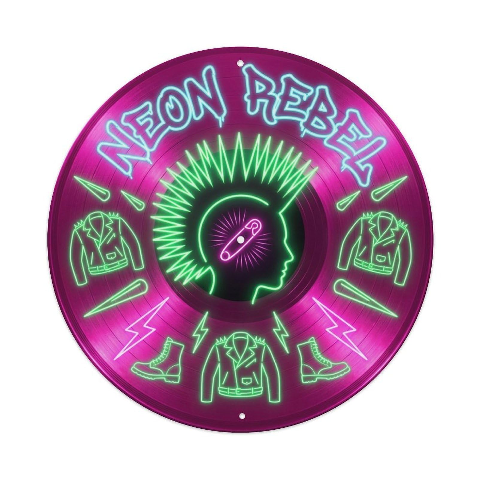 Punk Sound System Neon Mohawk Vinyl Records Metal Tin Sign