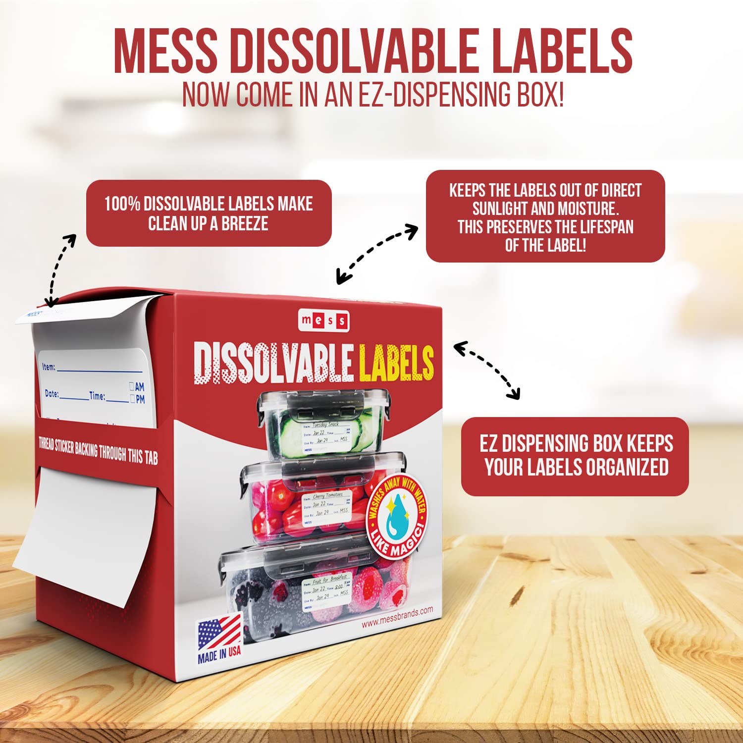 MESS Dissolvable Food Labels for Containers Mason Jar Labels