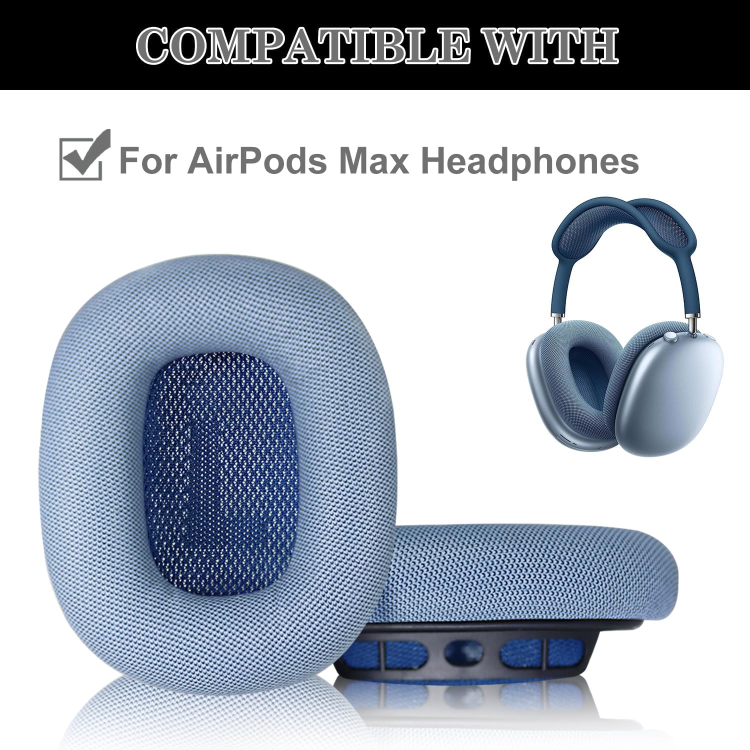 Aiivioll AirPods Max Headphone Earpads, Protein Leather Replacement Ear Pads, Noise Reduction Mode & Transparency Mode Sound Closer to The Original Version (Sky Blue)