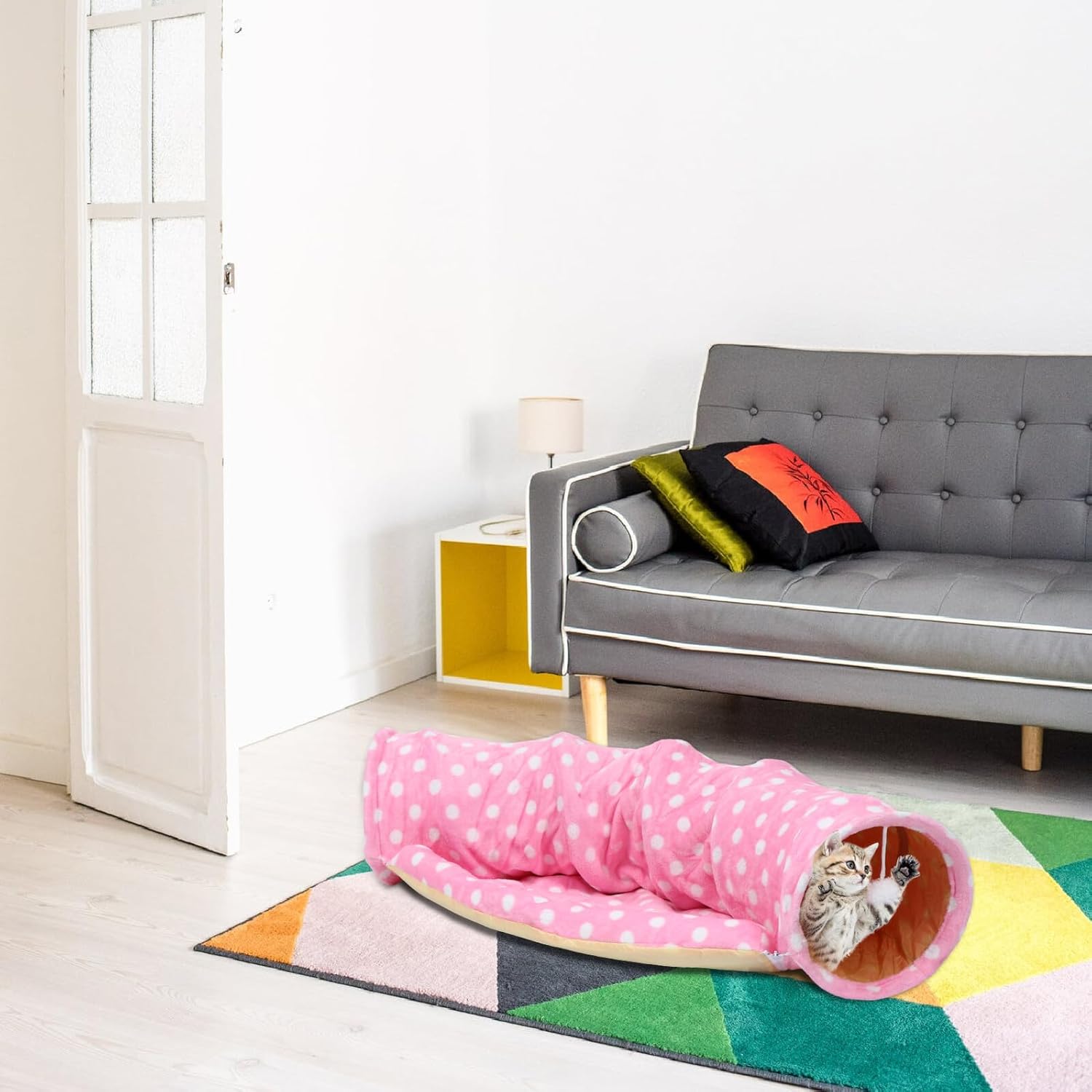 UPKOCH Foldable Pink Cat Tunnel with Crinkle Paper for Interactive Play and Exercise, Semi-Circle Kitty Activity Tunnel Suitable for Indoor Cats