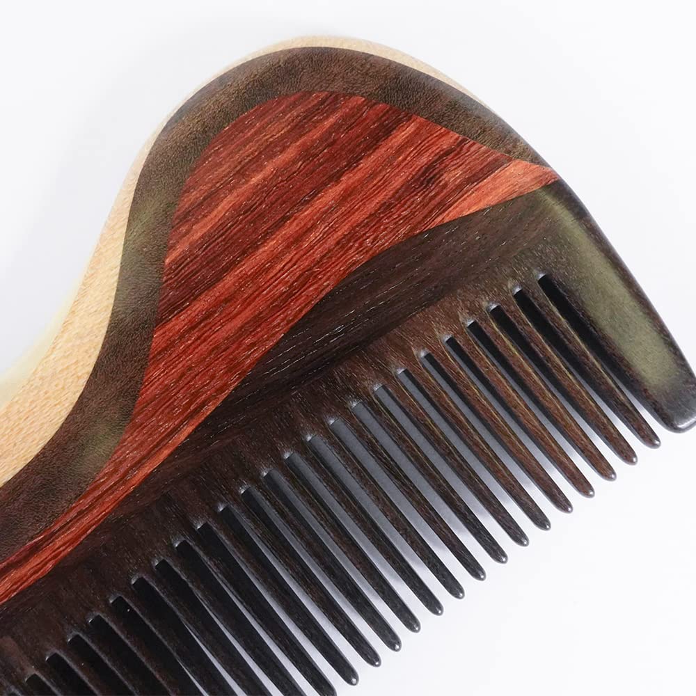 Fine Tooth Detangling Comb - TAN MUJIANG Anti-static Head Massage Hair Care Wooden Tools No Snag Sandalwood Comb For Women Come With Gift Box