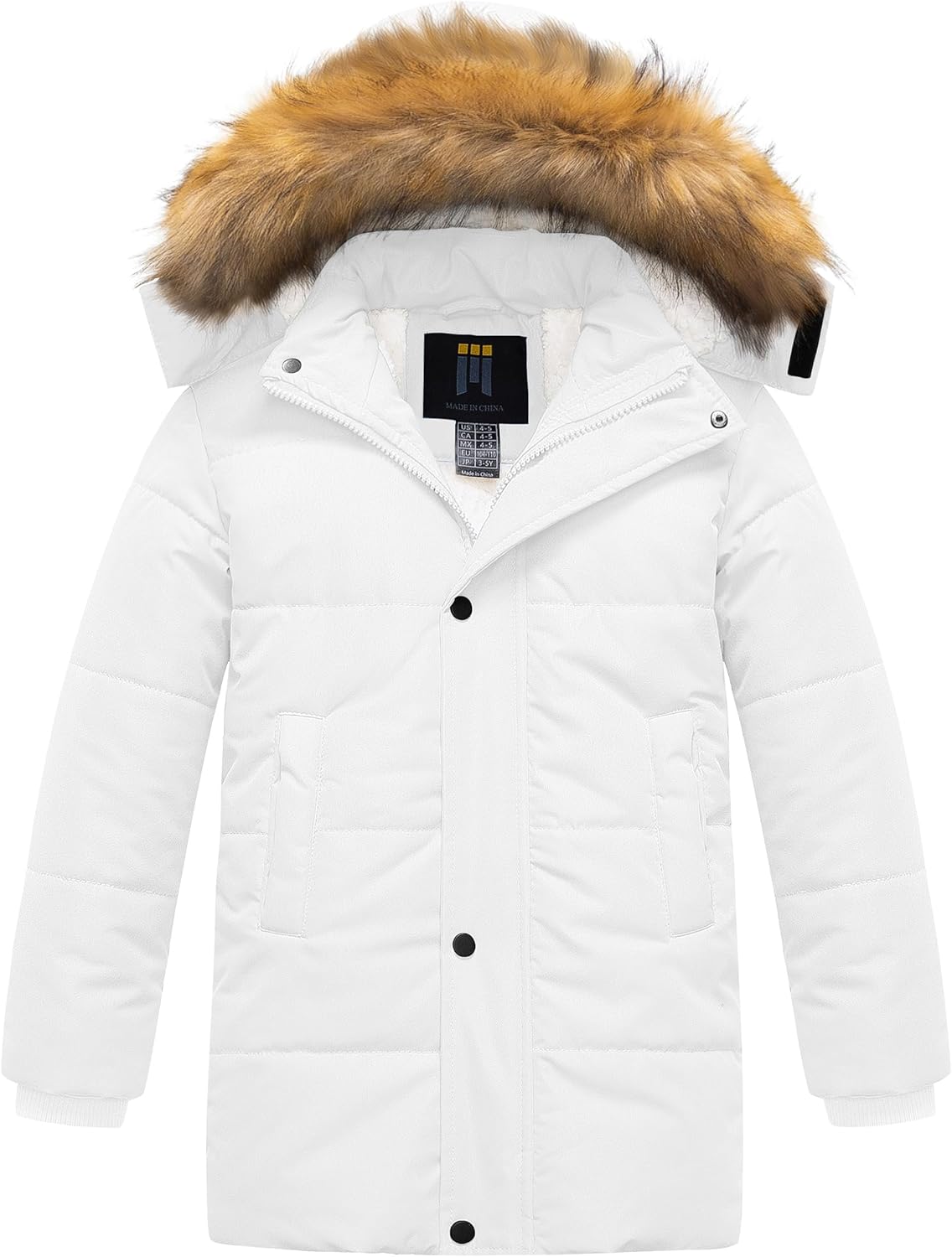 CREATMO US Boy's Sherpa Long Parka Winter Coat Thicken Water Repellent Puffer Jacket With Removable Faux Fur Hood