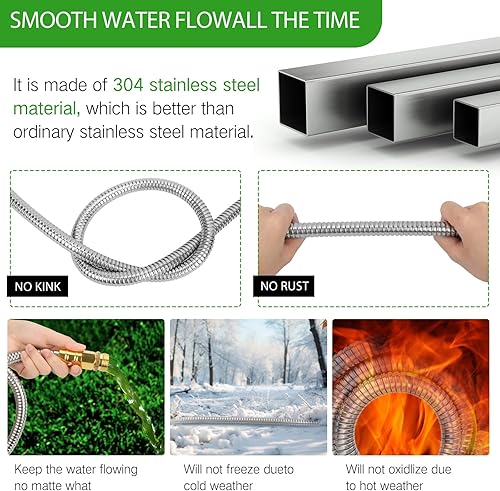 Miniatura 4 de Zonon Manguera corta de jardín de 3 pies, manguera corta de metal para agua, manguera corta de acero inoxidable resistente con accesorio de metal,