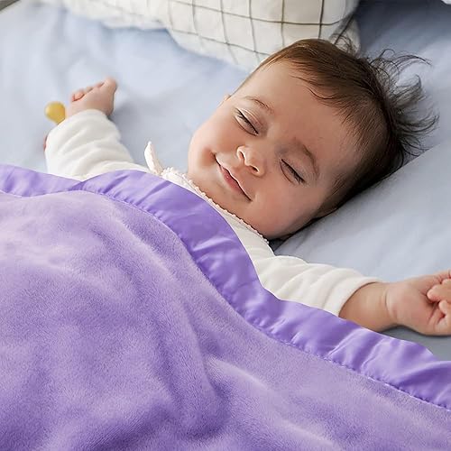 Miniatura 2 de Pro Goleem Manta de vellón para bebé con ribete satinado de 2 pulgadas, manta de felpa suave para niños y niñas para bebés, color morado, 30 x 40