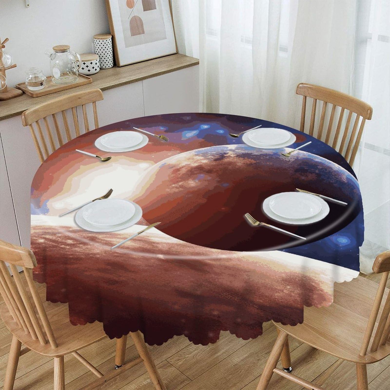 FekiLoot Planets in Space Background Round Tablecloths 60 Inch Resistant Washable Polyester Table Cloth Style Decorative Circle Fabric Table Cover for Dining Kitchen Party Farmhouse Outdoor