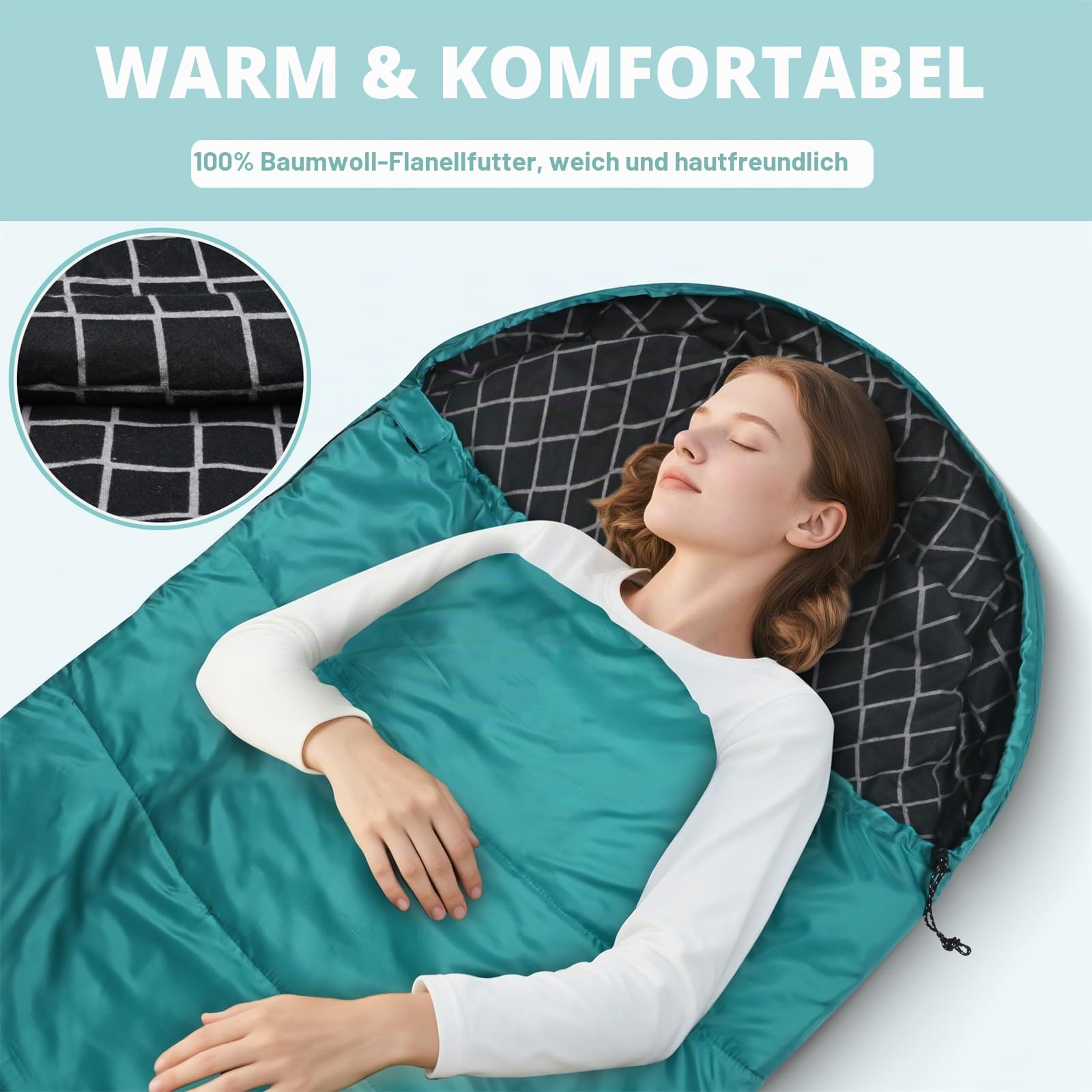 Baumwoll-Flanell-Schlafsack für Erwachsene, 100% Baumwollfutter-Schlafsack für Camping, Wandern, Rucksackreisen, leicht und tragbar, 3-4 Jahreszeiten bei warmem Wetter
