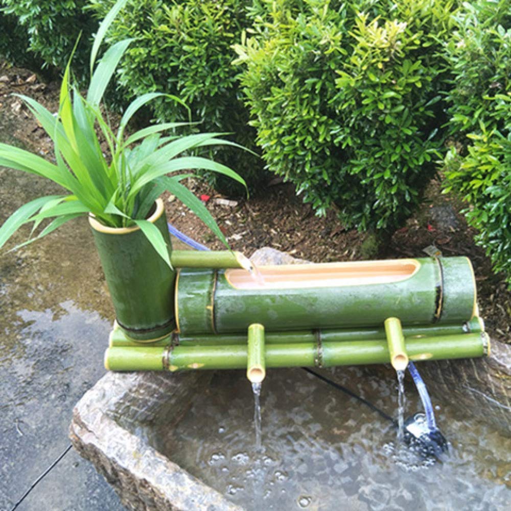 Asian Handmade Bamboo Garden Water Fountain Indoor Outdoor Pond Orient Decor,Length+35cm,fountain pump (Length+50cm) Decoration