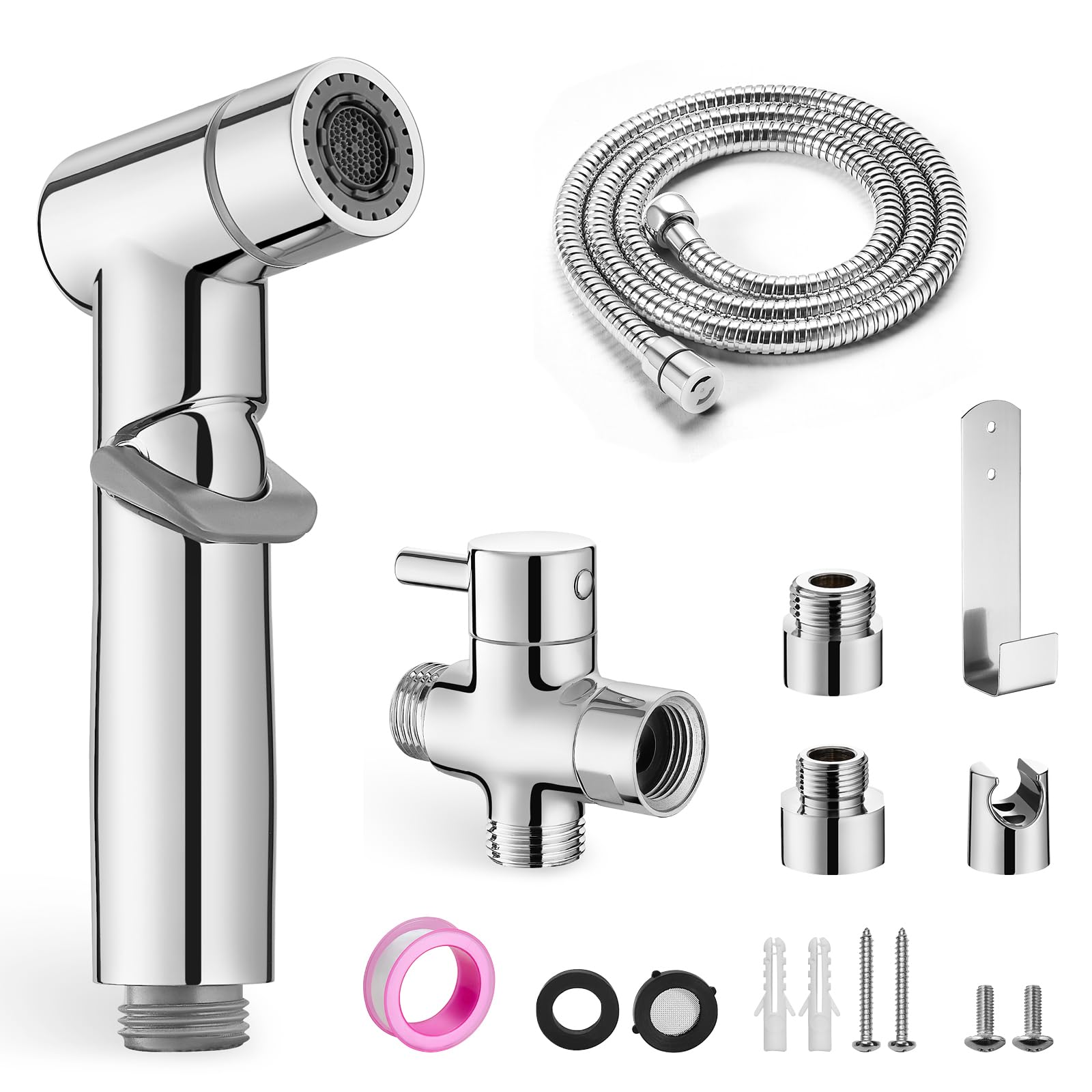 Grifo bidet para WC de acero inoxidable con manguera de 150 cm y soporte para el inodoro