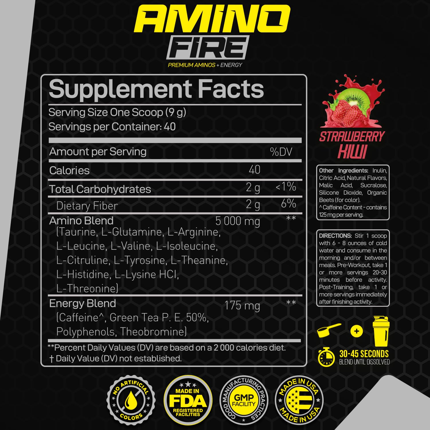 Forzagen Amino Fire | Essential Amino Energy Powder for Pre-Workout | BCAA Energy Boost & Muscle Recovery Drink Mix, Enhance Focus & Concentration, Dietary Supplement | Strawberry Kiwi, 40 Servings — Amazon image 3
