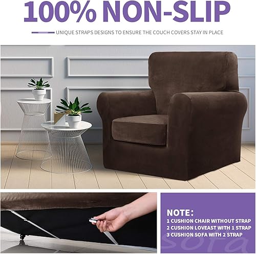 Miniatura 5 de ZNSAYOTX - Funda de terciopelo de lujo de 2 piezas para sillón con brazos con 1 cojín, gruesa, suave, antideslizante, protector de muebles apto