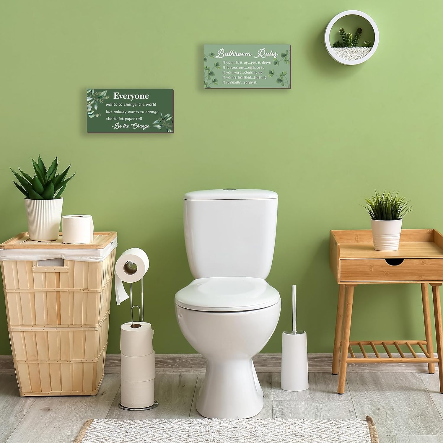 DONFENTHY 2 Pcs Green Bathroom Rules Decor Sage Green Farmhouse Wooden Green Wall Art Sage Bathroom Accessories for Toilet Decor(12x6 Inch) image 5