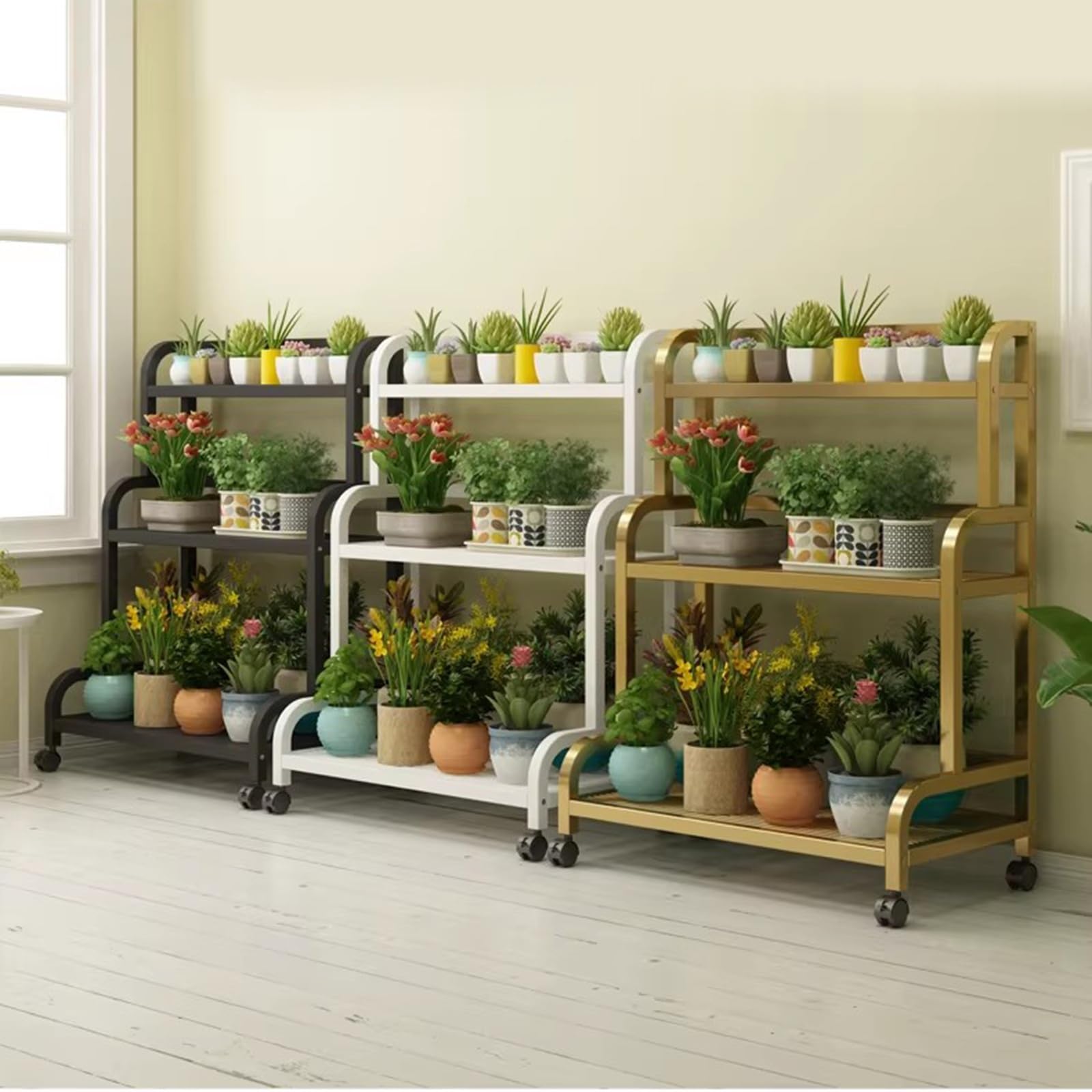 Étagère à Plantes à Plusieurs Niveaux en Fer forgé Blanc - Support pour Pots résistant pour l'intérieur et l'extérieur, idéal pour Les Jardins, Les balcons et Les Salons - 80 x 40 x 102 cm,