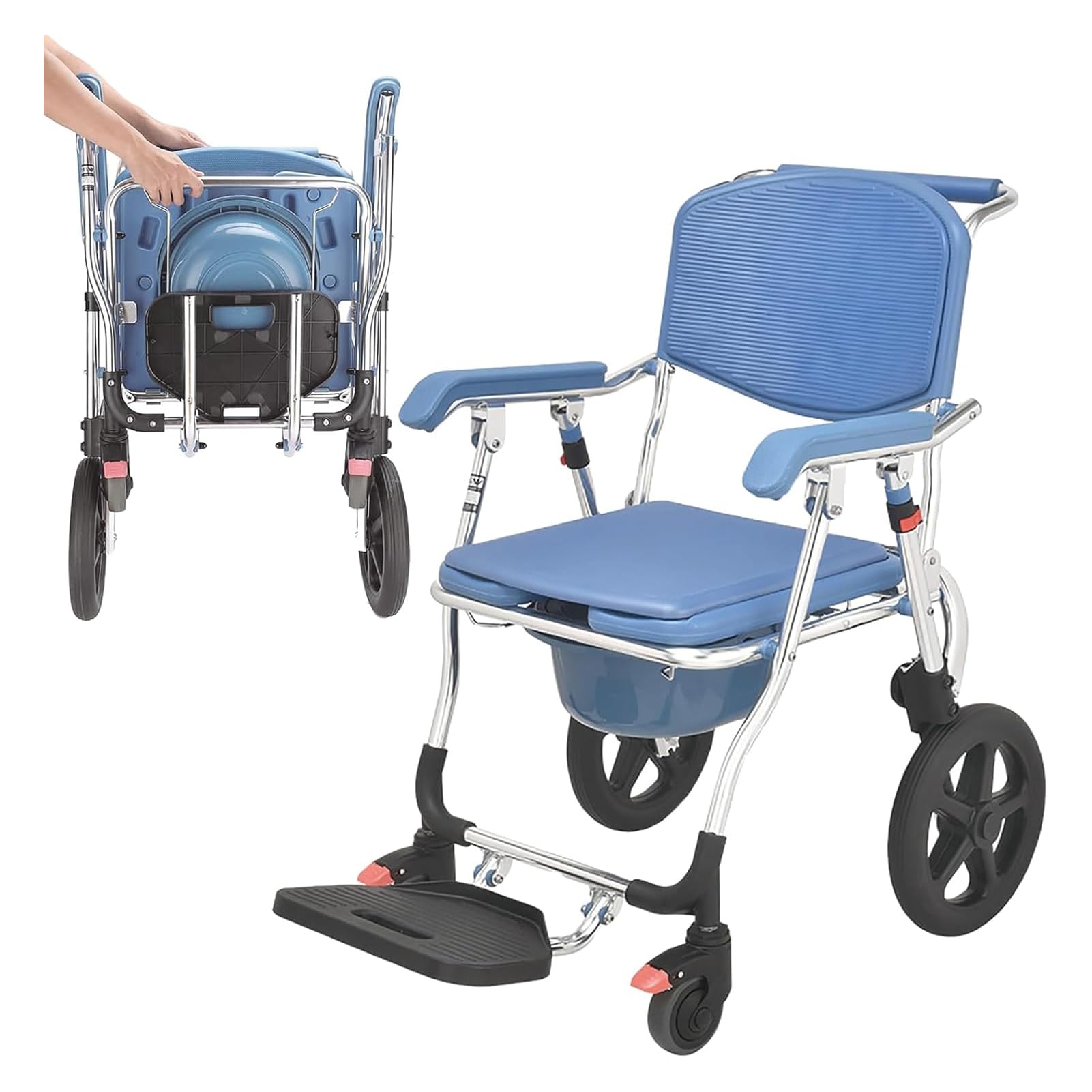 Krzesło toaletowe dla seniorów z kółkami, ergonomiczny wózek inwalidzki dla osób niepełnosprawnych, nośność 150 kg, pomoc przy łóżku dla osób starszych