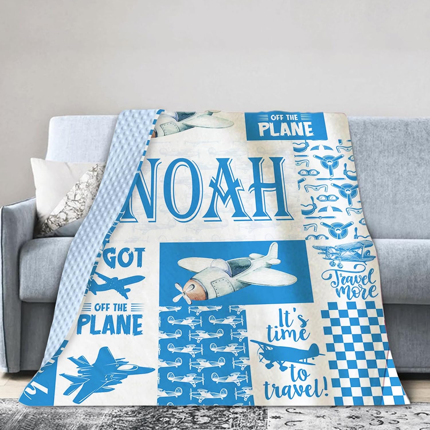 Personalized Baby Blanket for Boys, Personalized Baby Gifts, Custom Name Baby Blanket, Plush and Cozy Blanket with Blue Fighter Pattern, Baby Gifts for Newborn, Baby Boys Newborn Essentials