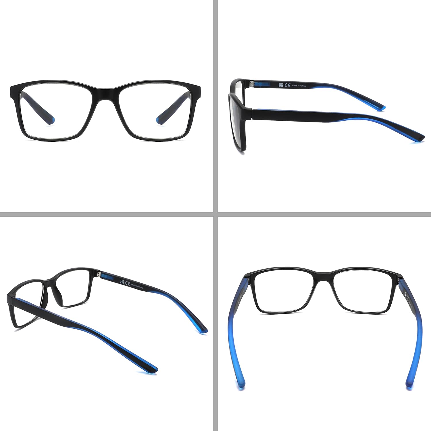 DONGDI Blue Light Blocking Spring Hinge Reading Glasses Anti Eyestrain/Dryness Wide Square Reader Two Tone Computer Eyeglasse