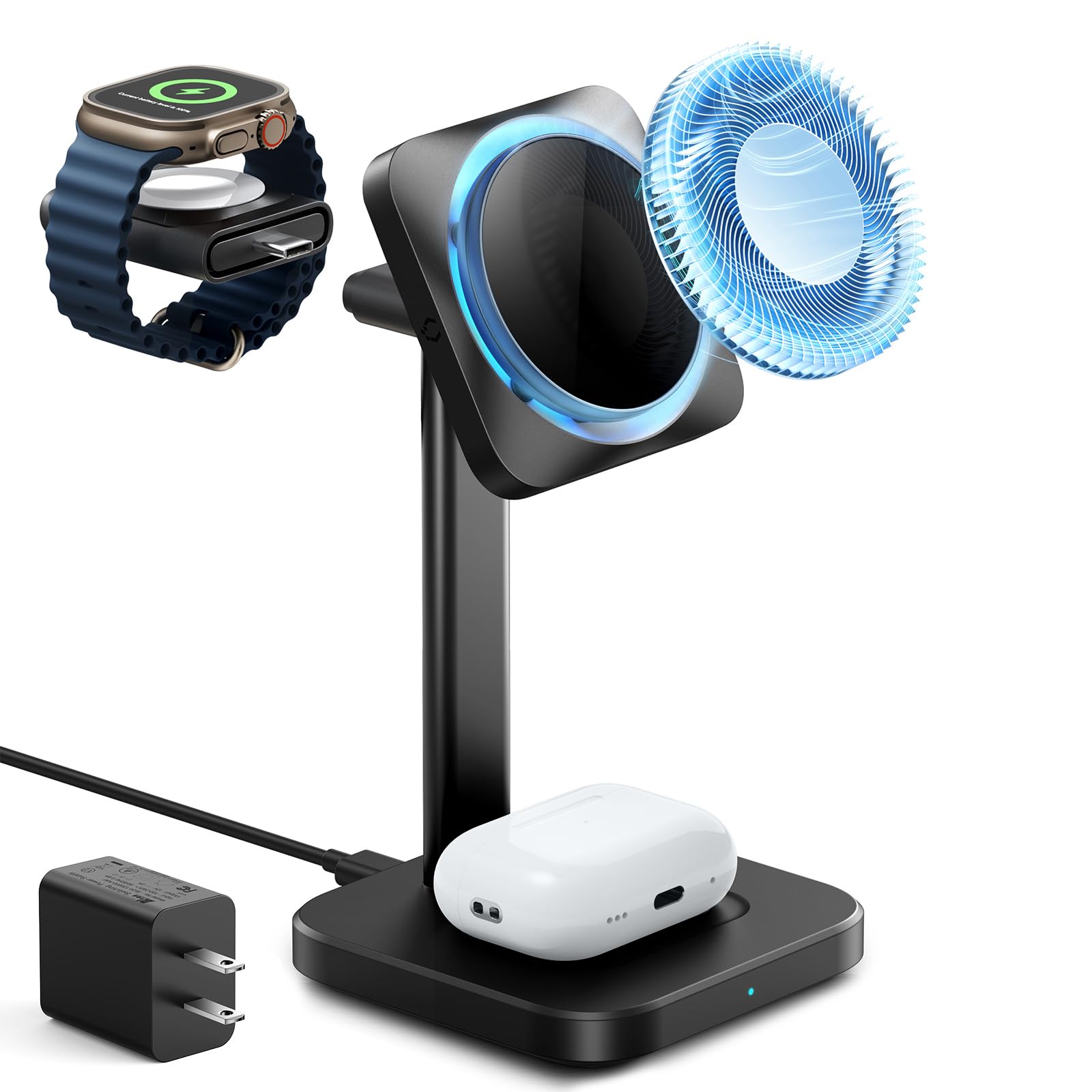 ESR for MagSafe Charger Stand, 3 in 1 Charging Station with CryoBoost, Phone-Cooling Wireless Charging, 15W MagSafe Stand, for iPhone 17/16/15/14/13/12, AirPods, Apple Watch, Black