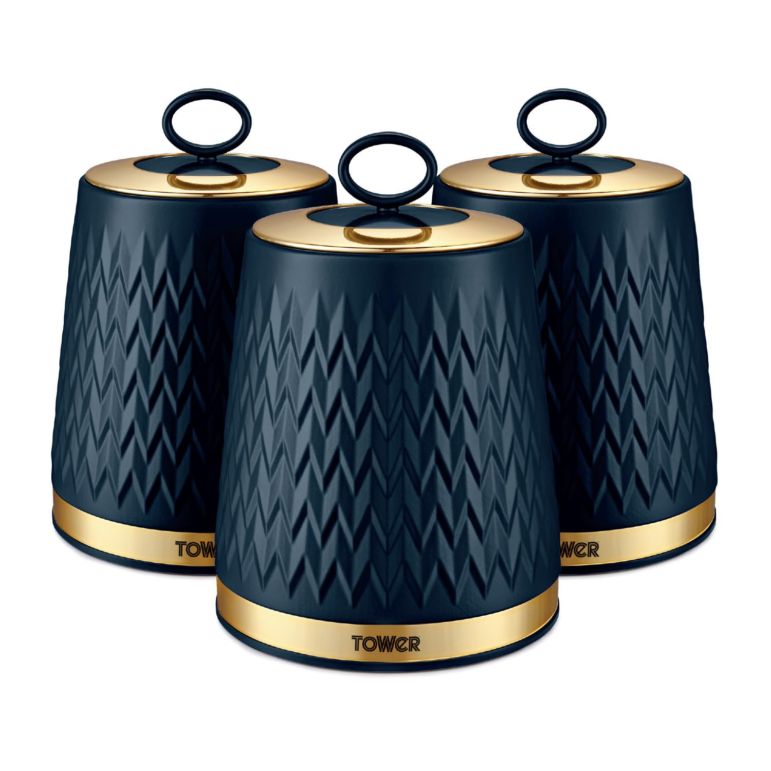 Tower T826091MNB Empire Kitchen Storage Canisters, Tea, Coffee, Sugar, Set of 3, Midnight Blue