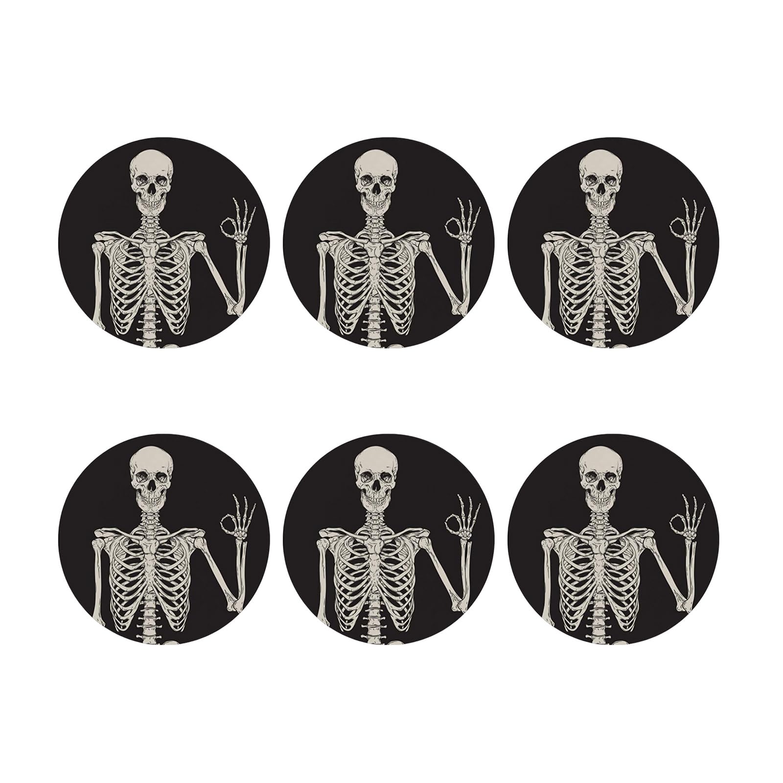MALSSE 6Pcs Round Drink Coasters Ceramic Stone Cup Mats Decorative Cup Coasters Skeleton Skull Table Decorations Table Decorations Coffee