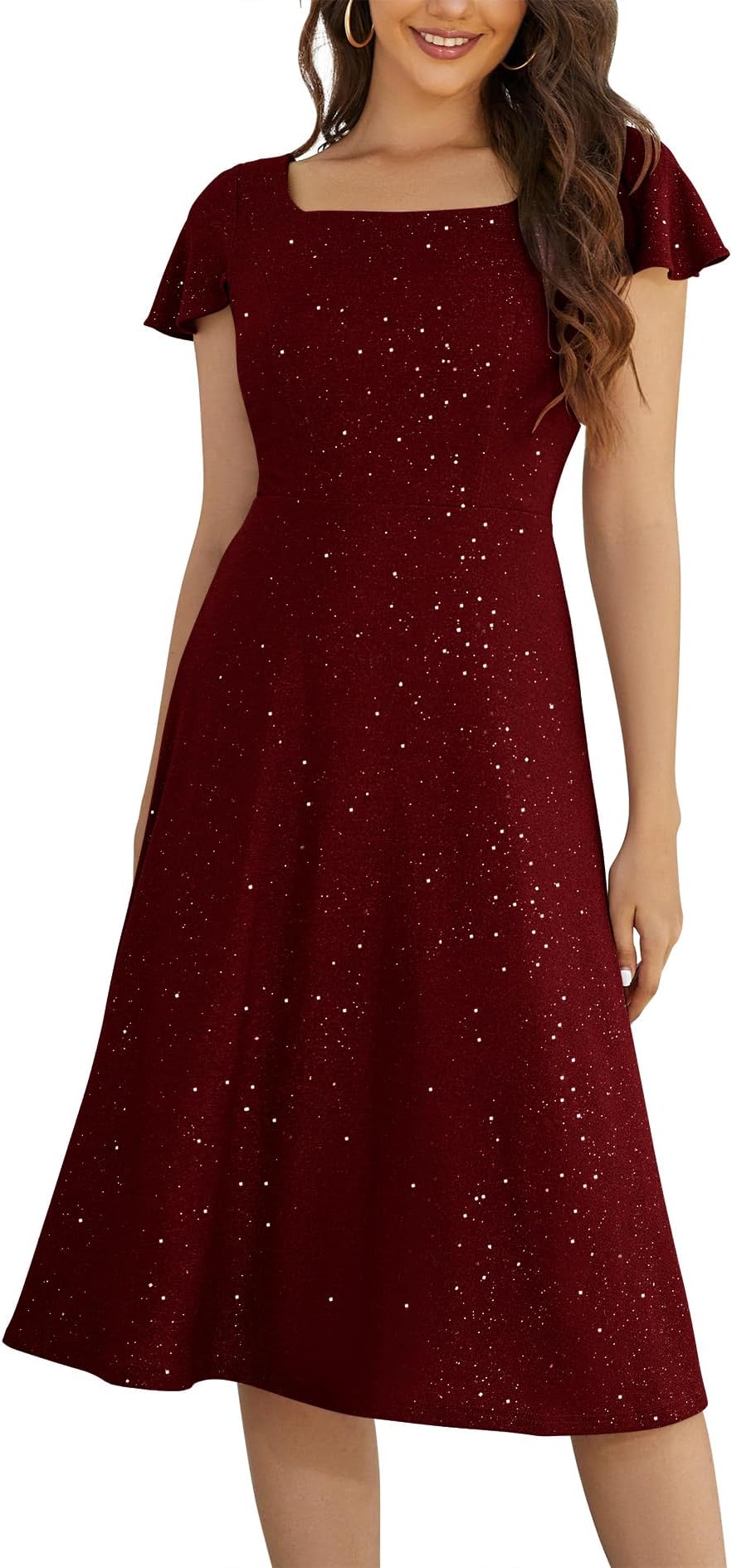 BeryLoveProm Dress for Teens Sequin Formal Party Dress Flutter Short Sleeve Wedding Cocktail Evening Dress