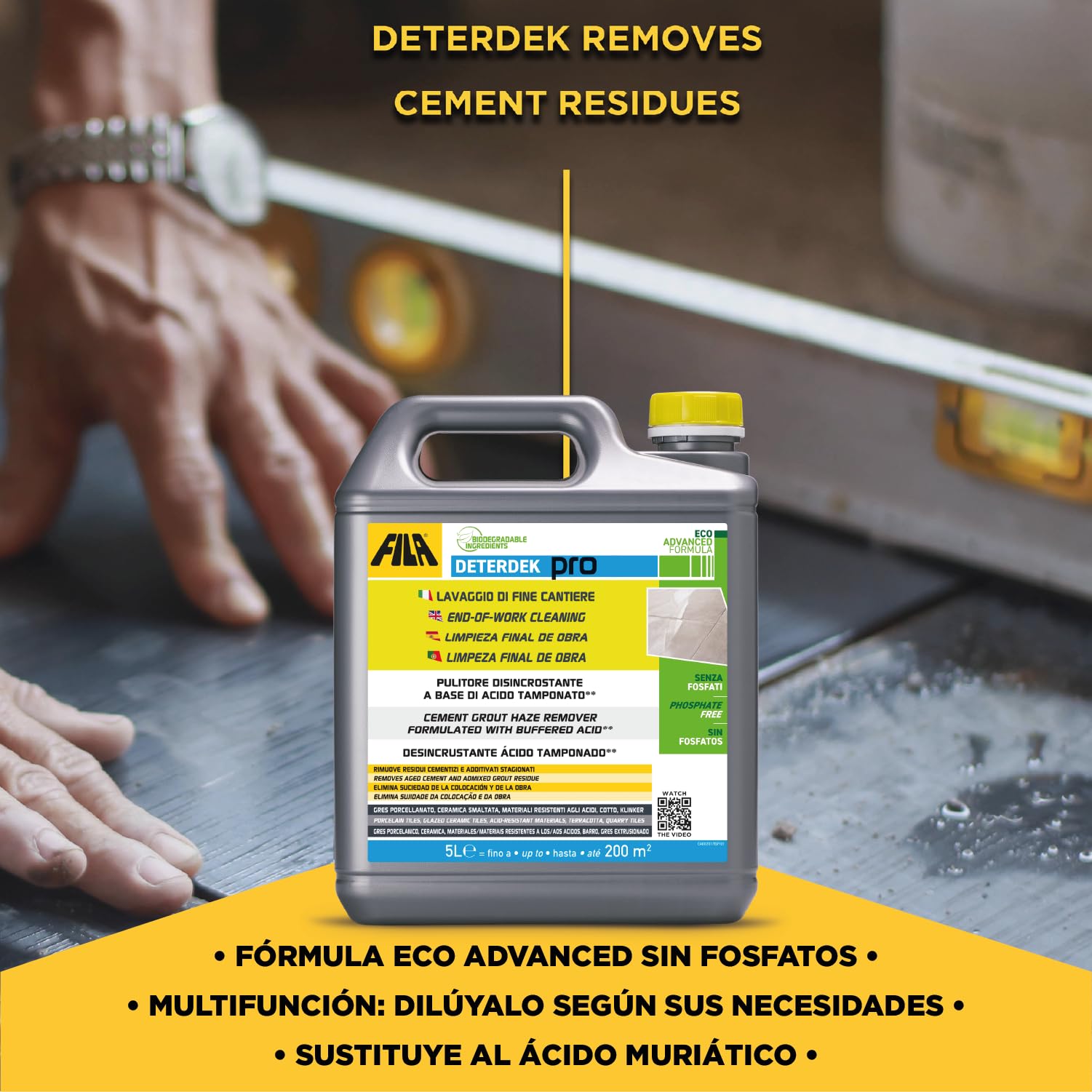 FILA Surface Care Solutions DETERDEK 5L - Concentrated Acidic Cleaner for Porcelain and Ceramic Tiles