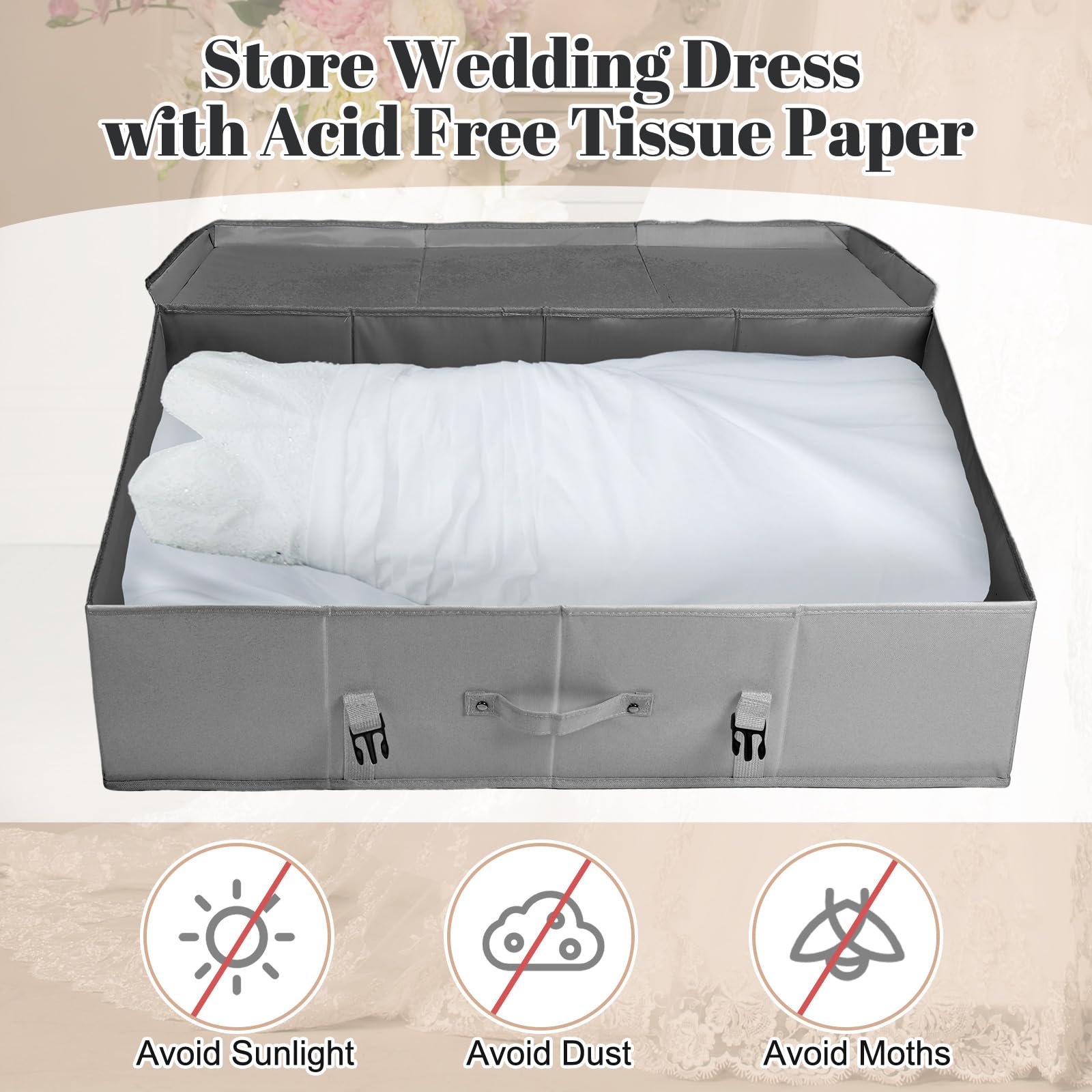 Berlune Aufbewahrungsbox für Hochzeitskleider, Aufbewahrungsbox, mit 100 Blatt säurefreiem Seidenpapier und 1 Paar Mikrofaser-Handschuhen zur Aufbewahrung von Hochzeitskleidern, 78,9 x 50,8 x 20,3 cm