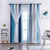 Vista 1 de Cortinas opacas con estrellas de Anytime para habitaciones de niñas, cortina de princesa para habitación de hija, ventana de dormitorio