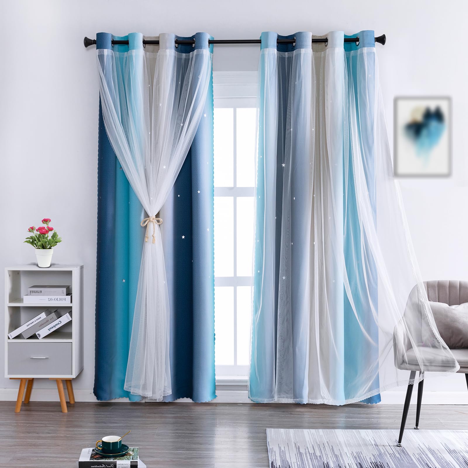 anytime dream star blackout curtains for kids rooms girl princess curtain for daughter bedroom window blue1 panelw52 x l63inch