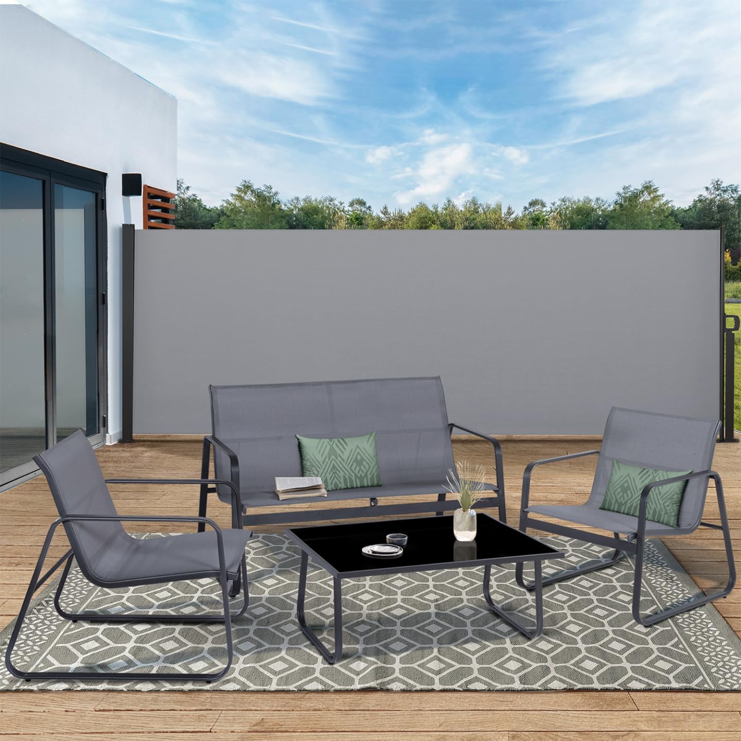 Biombo Exterior Retráctil IDMarket Gris Claro 160x400cm – Protección Solar Y Privacidad Para Terraza O Balcón, Fácil Instalación