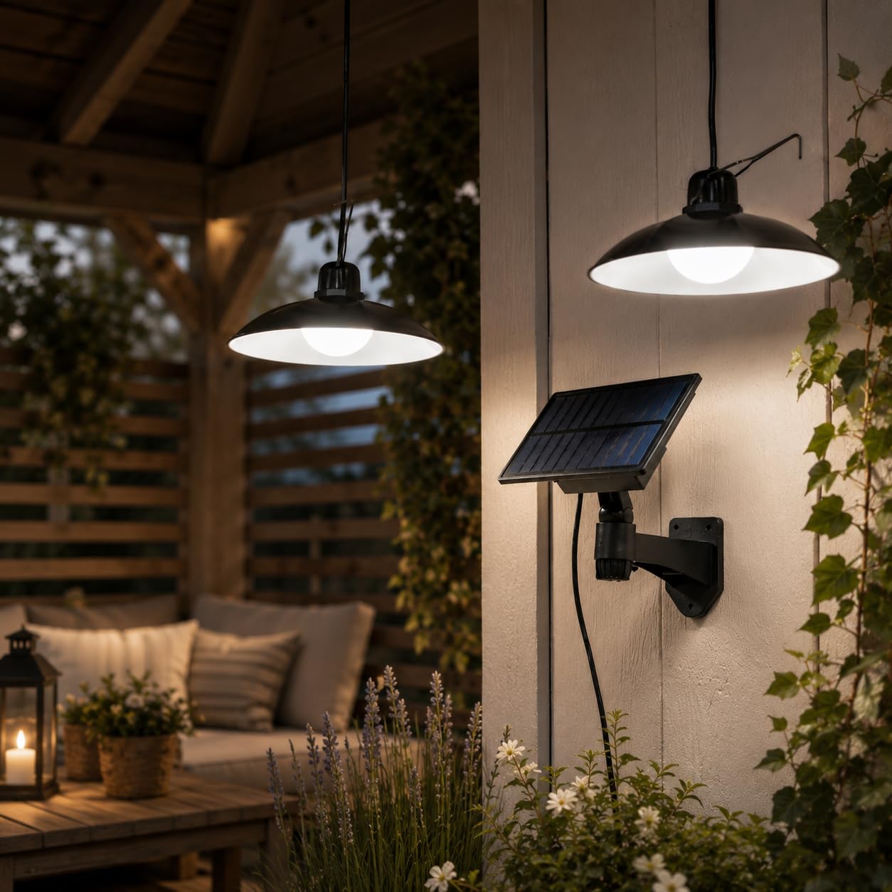 Lumiled 2x Solarlampe Pendelleuchte, Hängelampe für Außen Hängend, Solar Lampe Outdoor IP44 2400mAh Kronleuchter Solar Hängeleuchte für Garten Terrasse Balkon Pavillon Neutralweiß 4000K