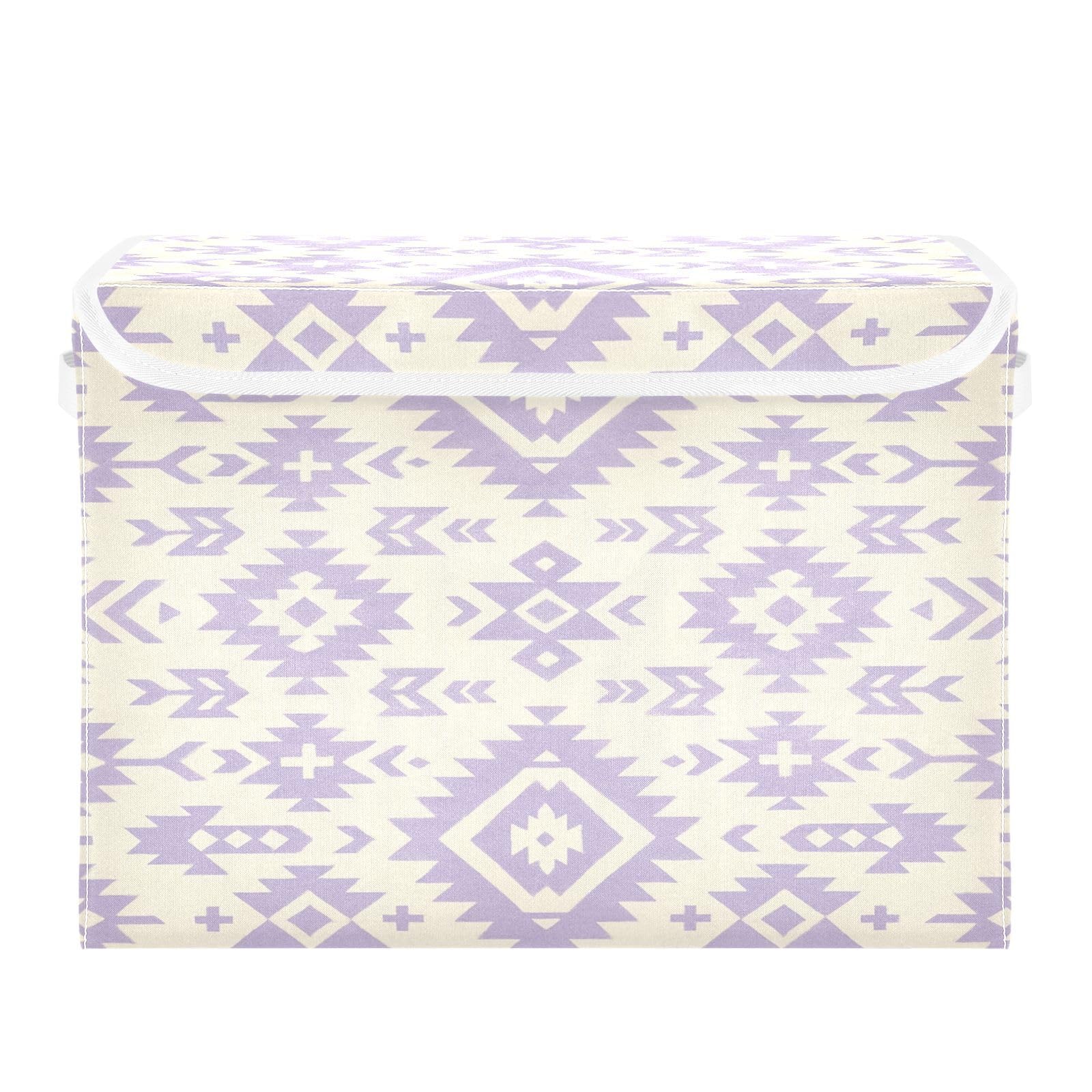 Ewusp Ethnic Prints Fabric Storage Bin with Lid, Decorative Foldable Storage Basket with Handles, Stackable Closet Shelf Organiser Box for Clothes, Books, Bedroom, Living Room