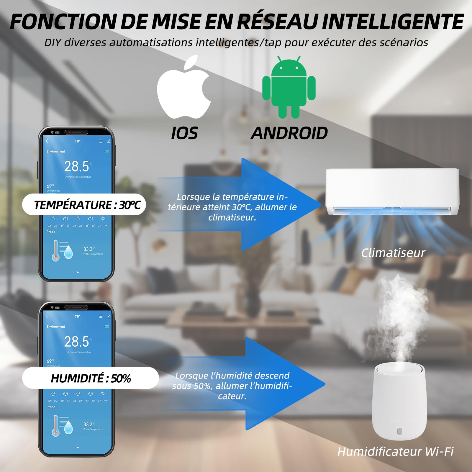 Thermomètre hygromètre WiFi avec capteur externe intelligent pour intérieur extérieur alarme application surveillance à distance compatible Alexa congélateur