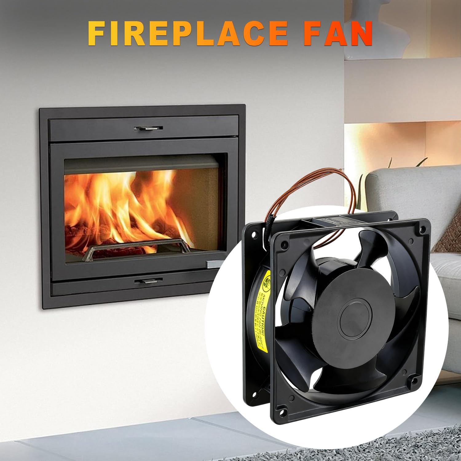 Ventola assiale inseribile 120 x 120 x 38 mm, ventola alimentata a calore, ad alta temperatura, per cassetta camino, di pale metalliche, ecologica