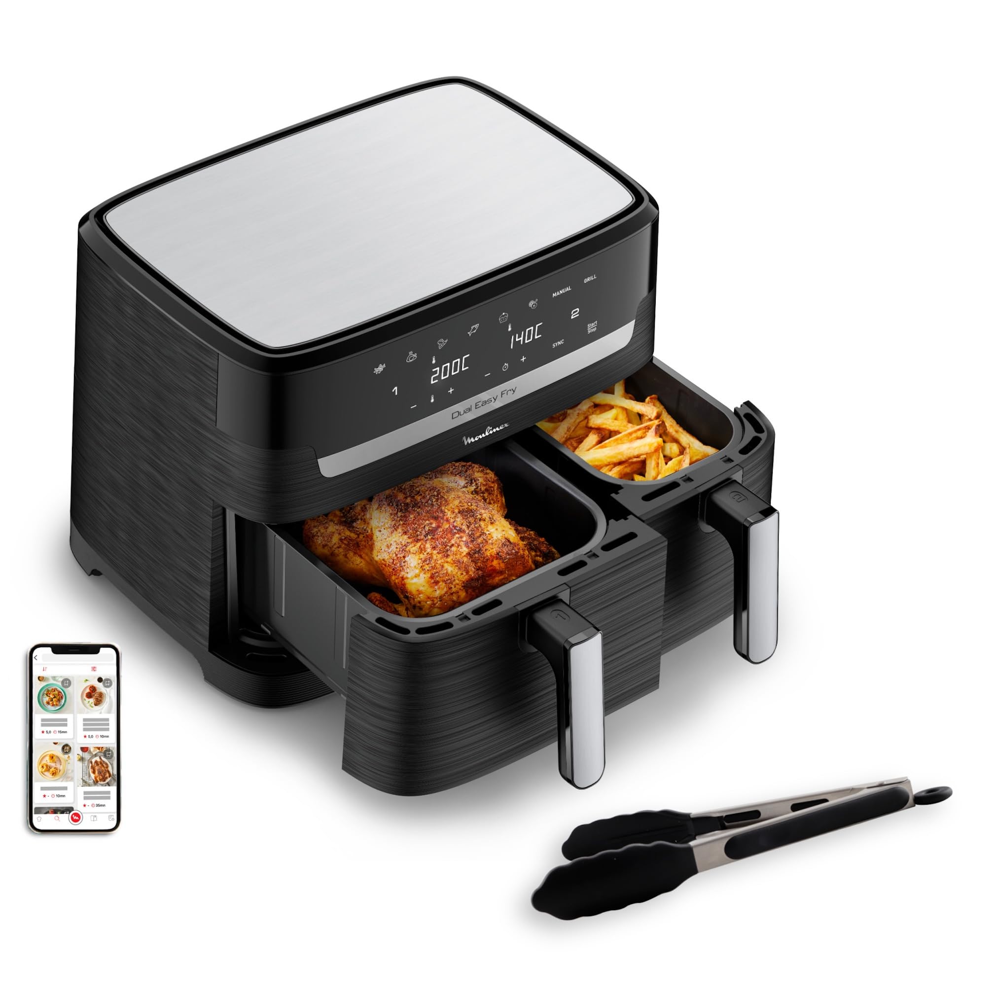 Moulinex Easy fry Essential inox 8 3L Jusqu'à 8 personnes 7 Programmes intuitifs Air Fryer Repas complet synchronisation Économie d'énergie Application dédiée EZ9018F1