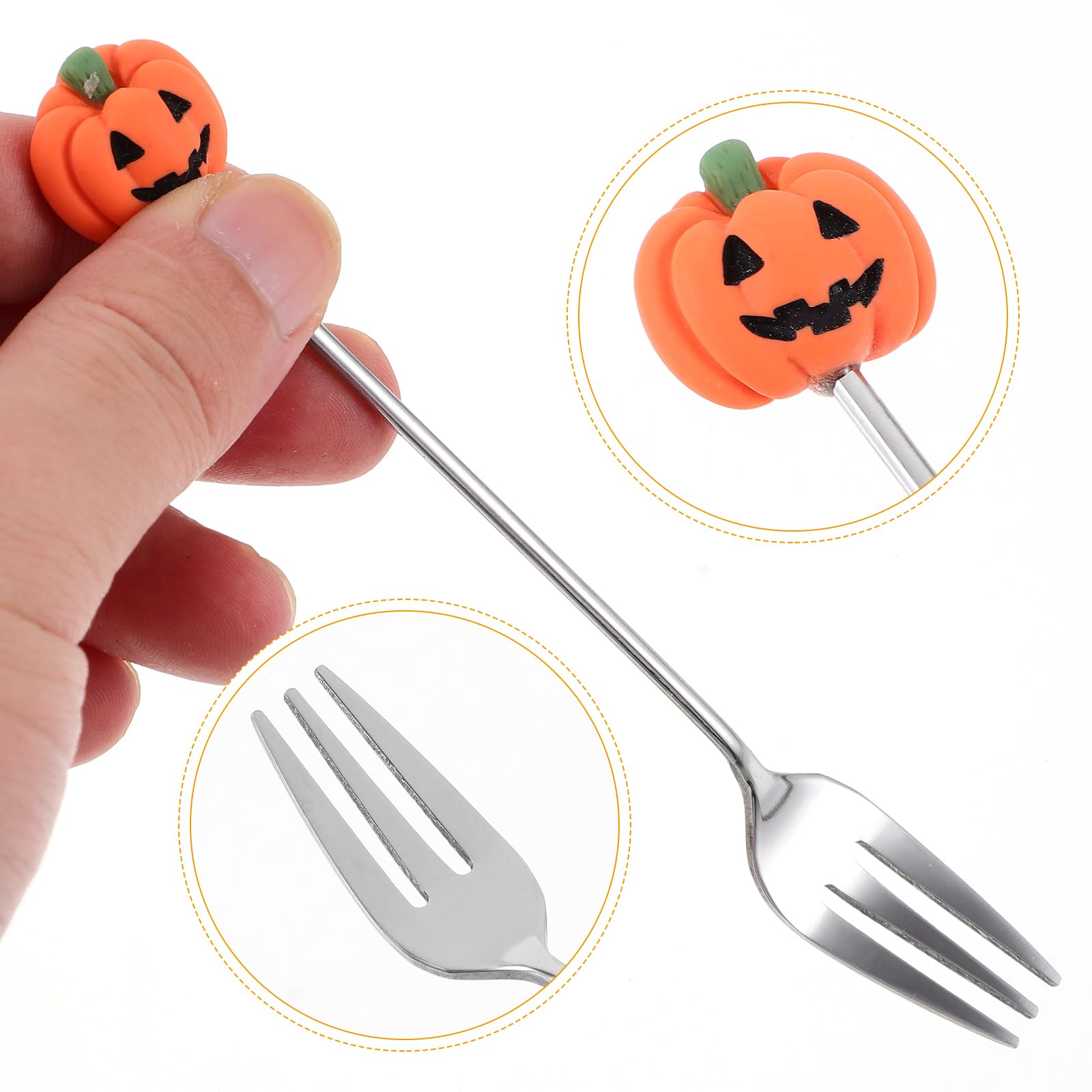 Kichvoe Halloween Forks Set of 6 Stainless Steel Pumpkin Dessert Forks Mini Appetizer Forks for Halloween Party Tableware — Amazon image 7