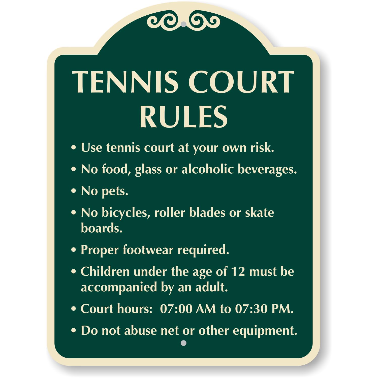 SmartSign Designer Custom Tennis Court Rules Sign - 18