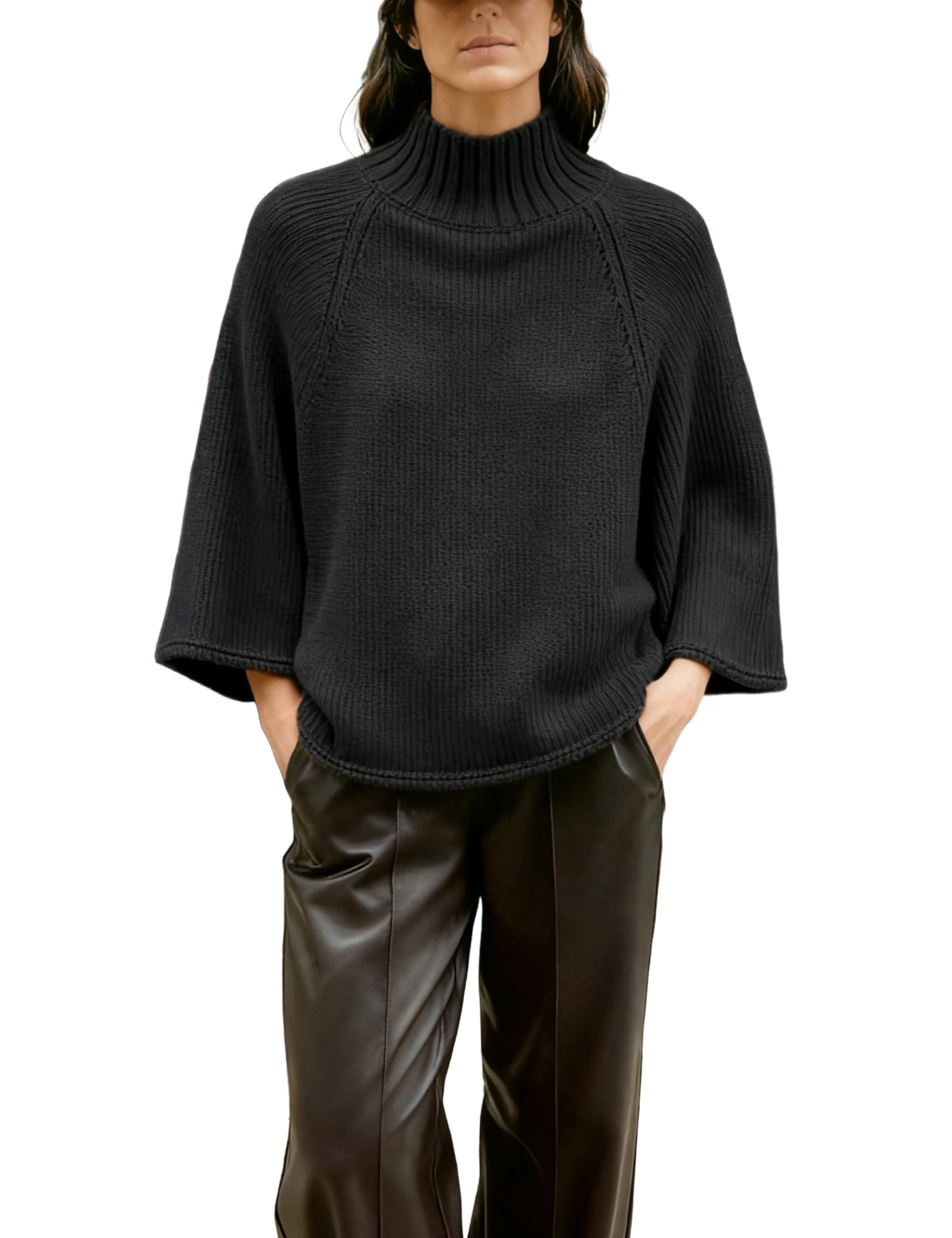 Yeokou Women Oversized Turtleneck Sweater Wide Sleeves Ribbed Knit Jumper Flowy Pullover Tops