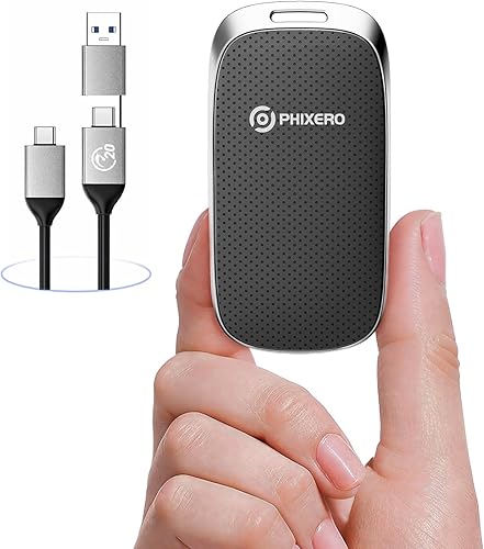 PHIXERO P20 SSD portátil externo de 1 TB, hasta 2050 Mbs, unidades externas de estado sólido con cable USB C 2 en 1 con indicador LED, disco duro