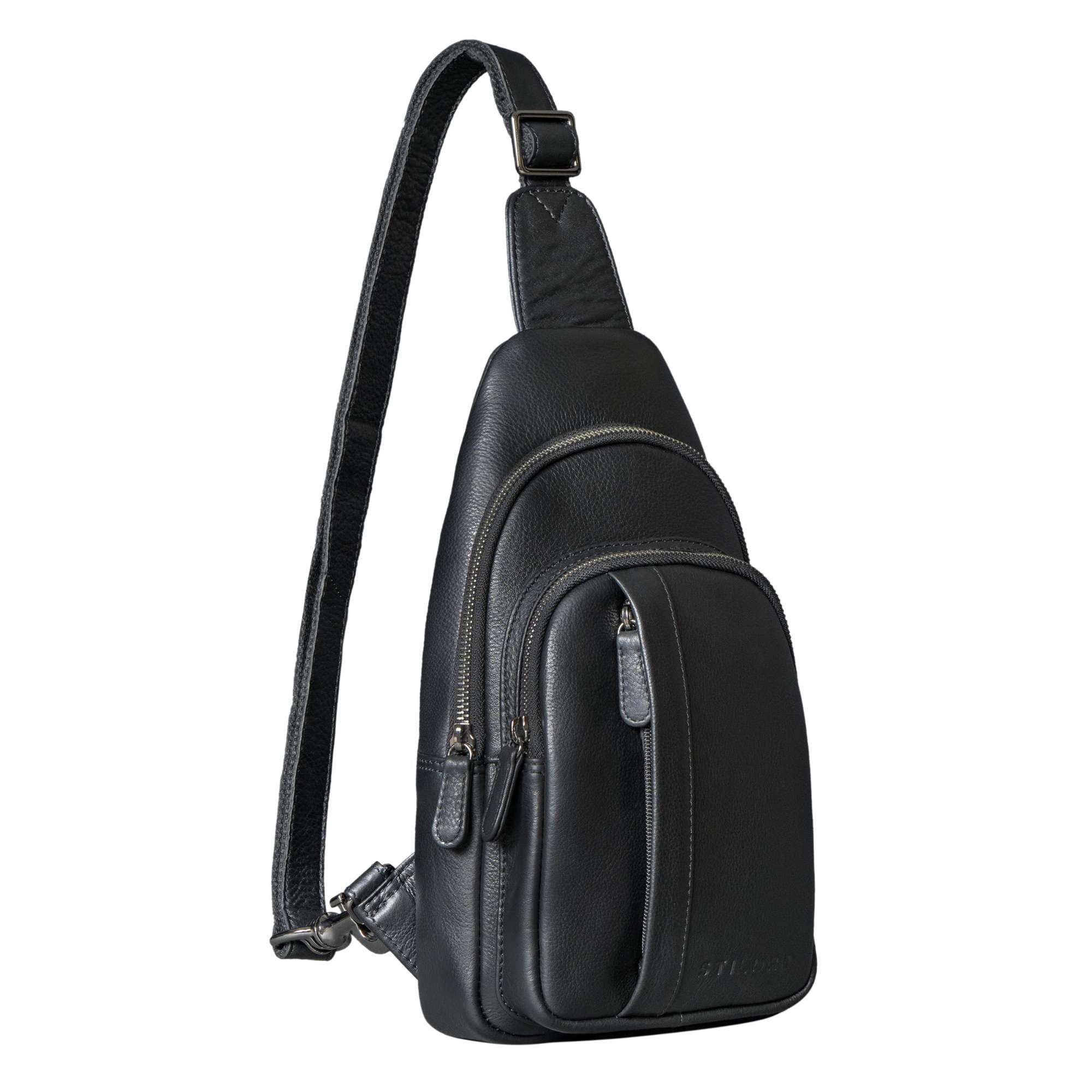 STILORD "Jakob Zaino Monospalla Uomo Pelle Grande Borsa A Tracolla Cuoio Borsa Da Petto Vera Pelle Borsello Crossbody Spalla Sling Bag Con Moschettone E Tasca Antifurto Colore:nero