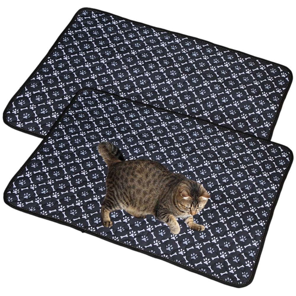 Mateju Reusable Pee Pads for Dogs, 2 Pieces Washable Puppy Training Pad Pets Dogs Cats Non-Slip Mat Super Absorbent Leak Proof Food Bowl Mats for Travel Training Pad Indoor (45x60CM,Black Paw)