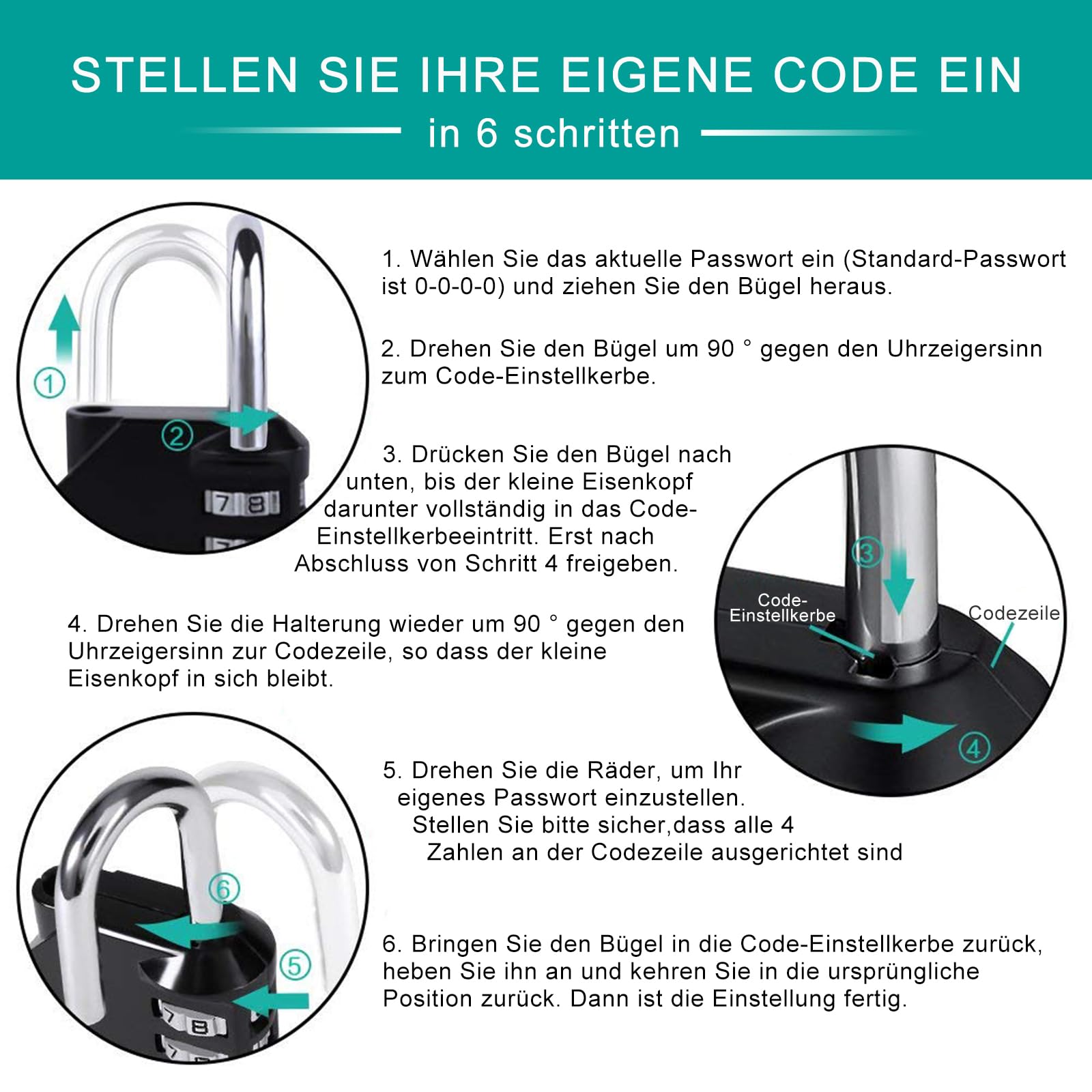 AGT Lucchetto A U: Serratura Per Tende In Ottone Con Codice Numerico A - Foto 4